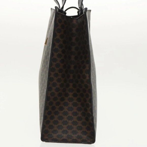 CELINE Macadam Canvas Shoulder Bag PVC Leather Black Gold - Picture 3 of 16